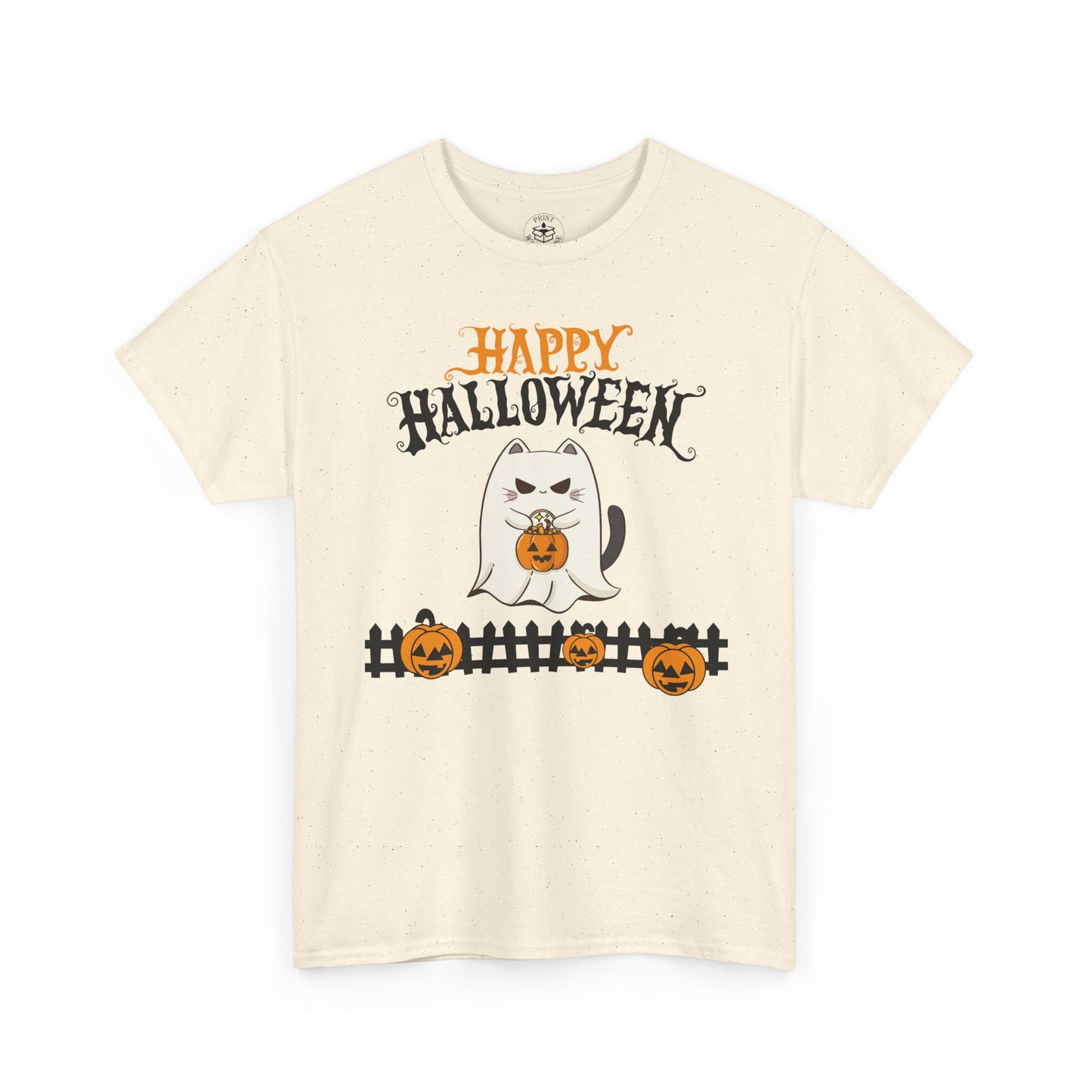 Halloween Cat Heavy Cotton Tee, Unisex, Spooky Fall Apparel, Cat Lover Shirt