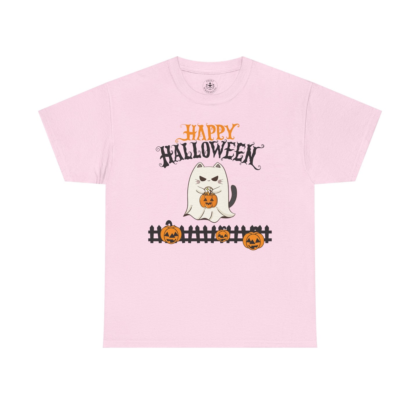 Halloween Cat Heavy Cotton Tee, Unisex, Spooky Fall Apparel, Cat Lover Shirt