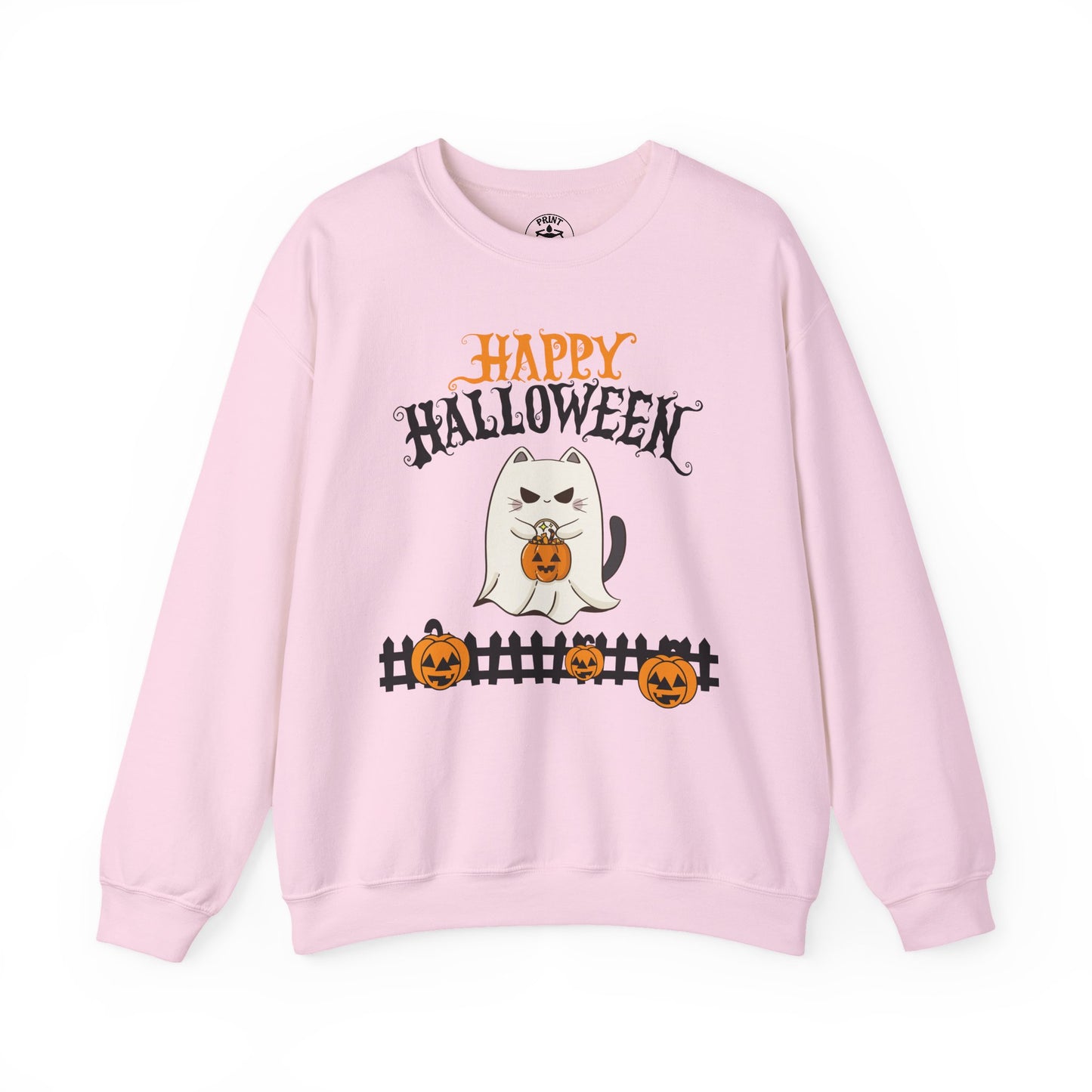 Halloween Cat Crewneck Sweatshirt, Cozy Fall Style, Unisex, Pumpkins, Cute Cat