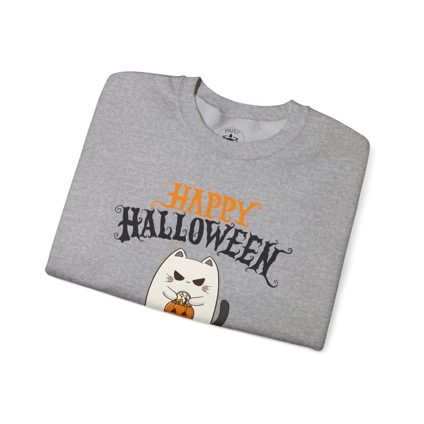 Halloween Cat Crewneck Sweatshirt, Cozy Fall Style, Unisex, Pumpkins, Cute Cat