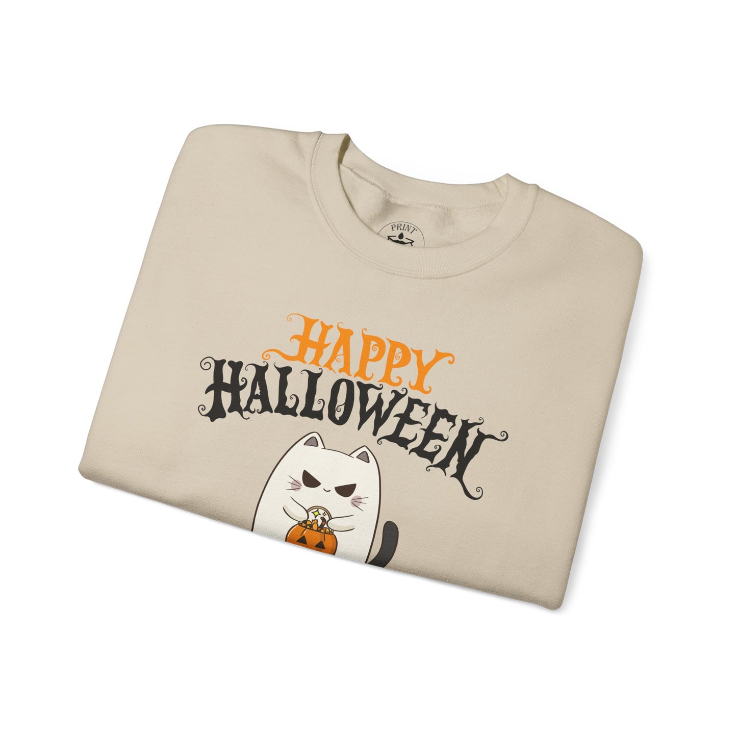 Halloween Cat Crewneck Sweatshirt, Cozy Fall Style, Unisex, Pumpkins, Cute Cat