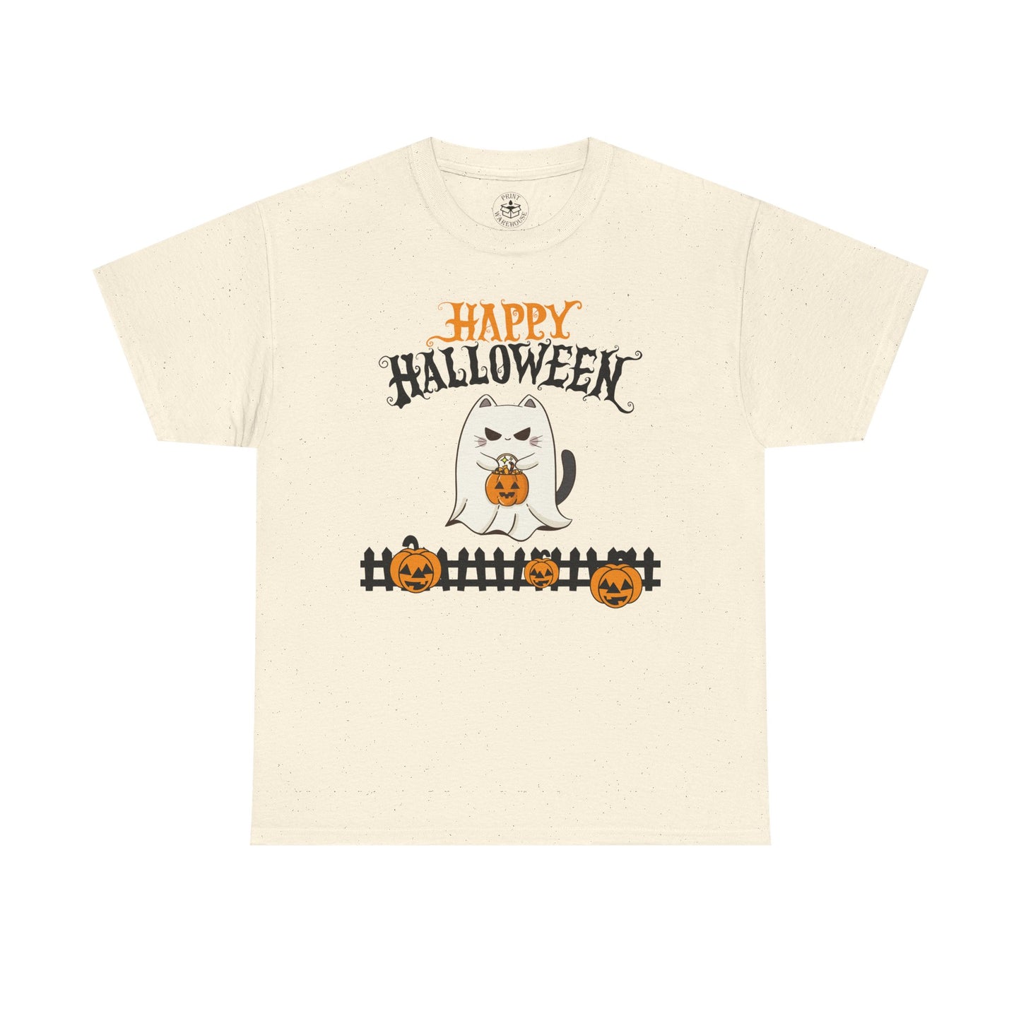 Halloween Cat Heavy Cotton Tee, Unisex, Spooky Fall Apparel, Cat Lover Shirt