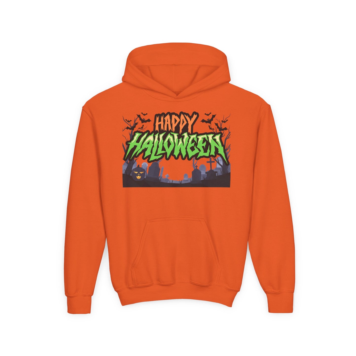 Halloween Youth Hoodie with 'Happy Halloween' Design, Cute Halloween [...]