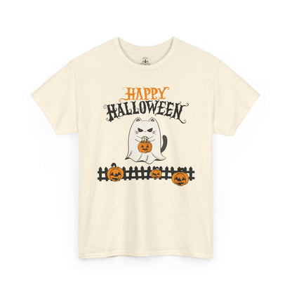 Halloween Cat Heavy Cotton Tee, Unisex, Spooky Fall Apparel, Cat Lover Shirt