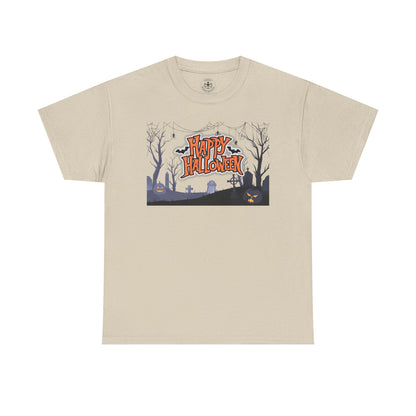 Happy Halloween Unisex Heavy Cotton Tee, Spooky T-Shirt, Halloween Apparel, Gifts for Halloween Lovers, Trick or Treat Shirt