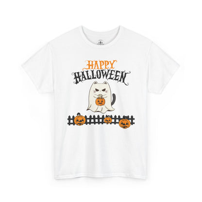 Halloween Cat Heavy Cotton Tee, Unisex, Spooky Fall Apparel, Cat Lover Shirt