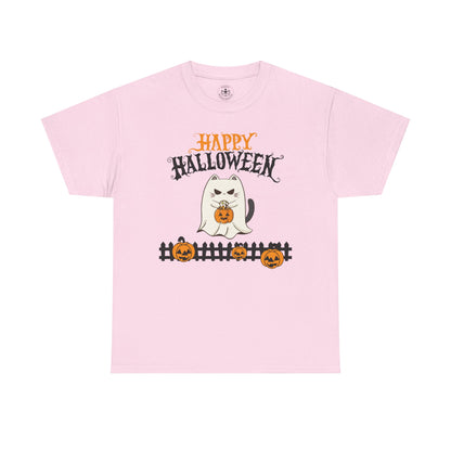 Halloween Cat Heavy Cotton Tee, Unisex, Spooky Fall Apparel, Cat Lover Shirt