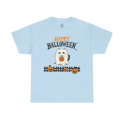 Halloween Cat Heavy Cotton Tee, Unisex, Spooky Fall Apparel, Cat Lover Shirt