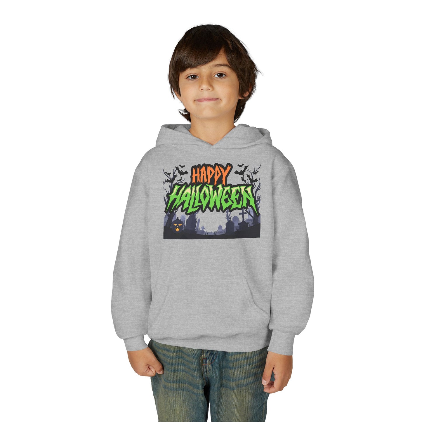 Halloween Youth Hoodie with 'Happy Halloween' Design, Cute Halloween [...]