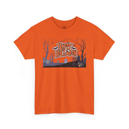 Happy Halloween Unisex Heavy Cotton Tee, Spooky T-Shirt, Halloween Apparel, Gifts for Halloween Lovers, Trick or Treat Shirt