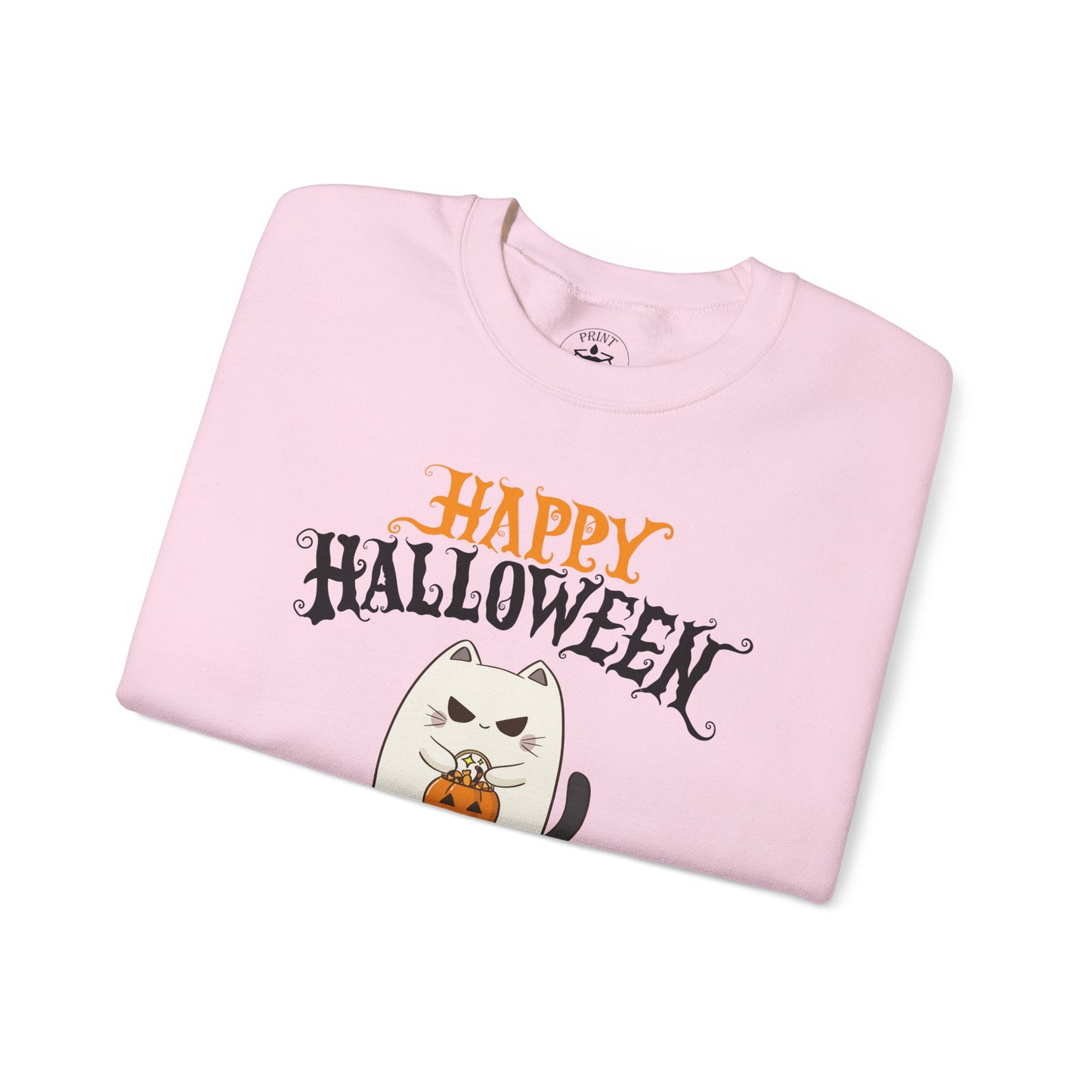Halloween Cat Crewneck Sweatshirt, Cozy Fall Style, Unisex, Pumpkins, Cute Cat