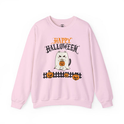 Halloween Cat Crewneck Sweatshirt, Cozy Fall Style, Unisex, Pumpkins, Cute Cat
