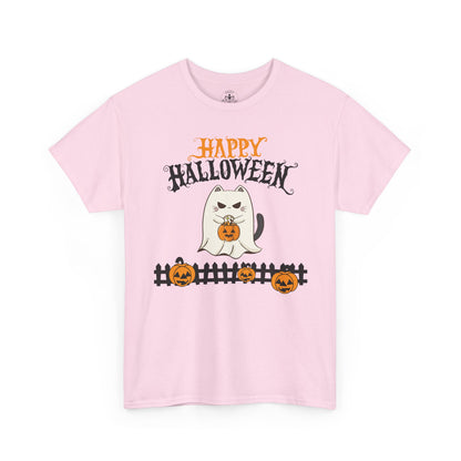 Halloween Cat Heavy Cotton Tee, Unisex, Spooky Fall Apparel, Cat Lover Shirt