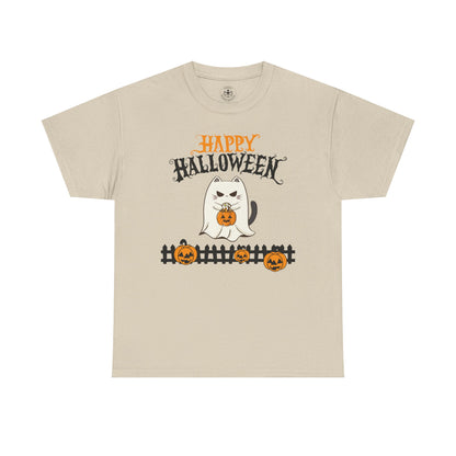 Halloween Cat Heavy Cotton Tee, Unisex, Spooky Fall Apparel, Cat Lover Shirt