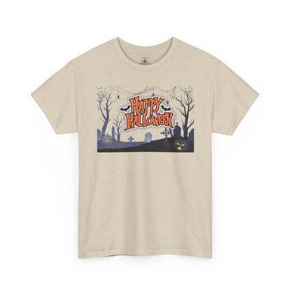 Happy Halloween Unisex Heavy Cotton Tee, Spooky T-Shirt, Halloween Apparel, Gifts for Halloween Lovers, Trick or Treat Shirt