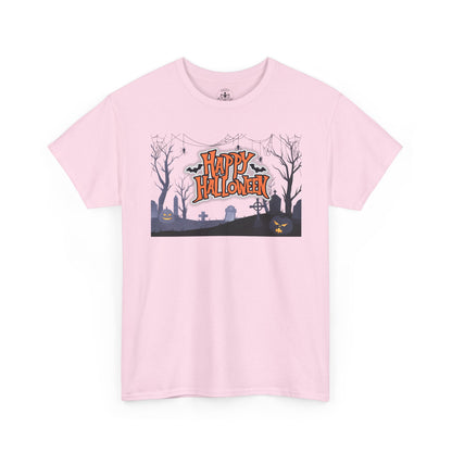 Happy Halloween Unisex Heavy Cotton Tee, Spooky T-Shirt, Halloween Apparel, Gifts for Halloween Lovers, Trick or Treat Shirt