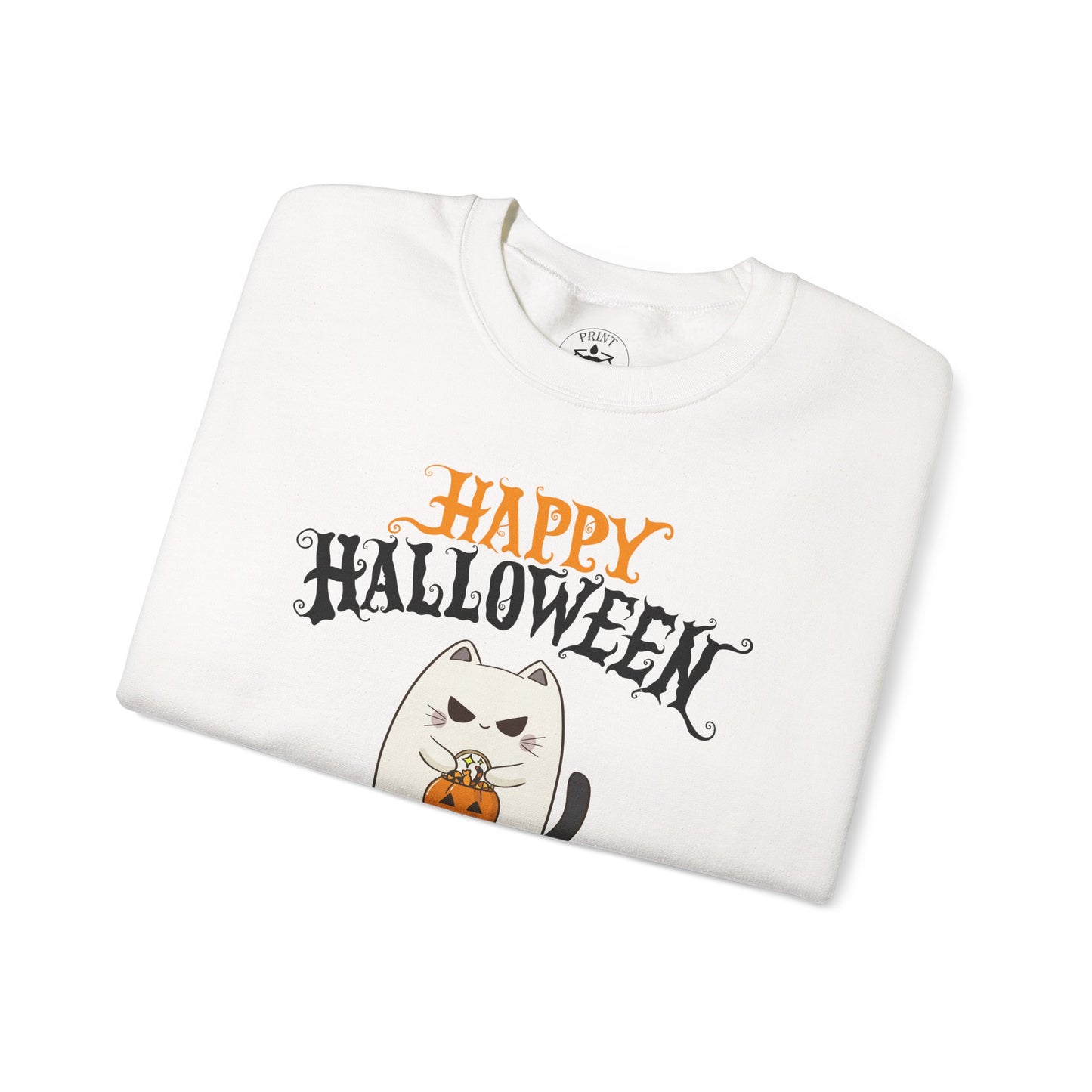 Halloween Cat Crewneck Sweatshirt, Cozy Fall Style, Unisex, Pumpkins, Cute Cat