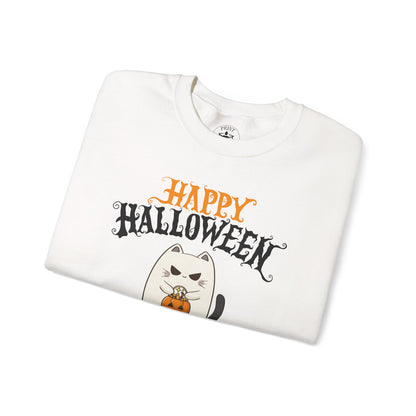Halloween Cat Crewneck Sweatshirt, Cozy Fall Style, Unisex, Pumpkins, Cute Cat