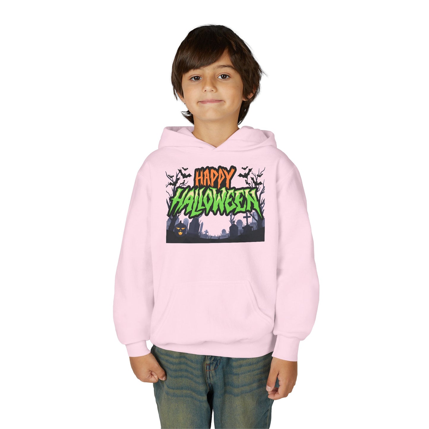 Halloween Youth Hoodie with 'Happy Halloween' Design, Cute Halloween [...]