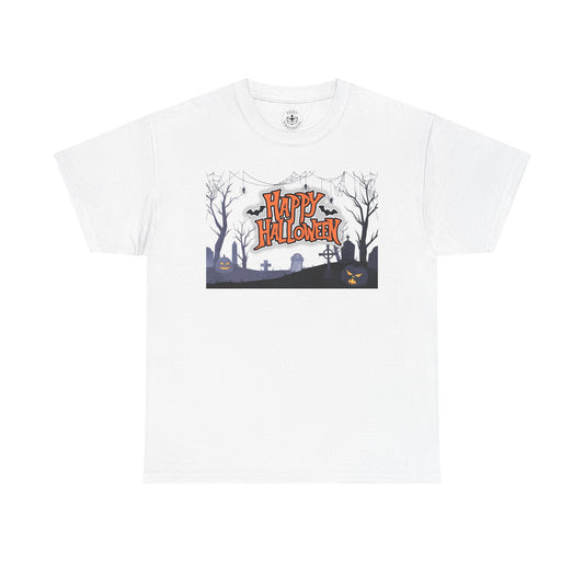 Happy Halloween Unisex Heavy Cotton Tee, Spooky T-Shirt, Halloween Apparel, Gifts for Halloween Lovers, Trick or Treat Shirt