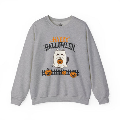 Halloween Cat Crewneck Sweatshirt, Cozy Fall Style, Unisex, Pumpkins, Cute Cat