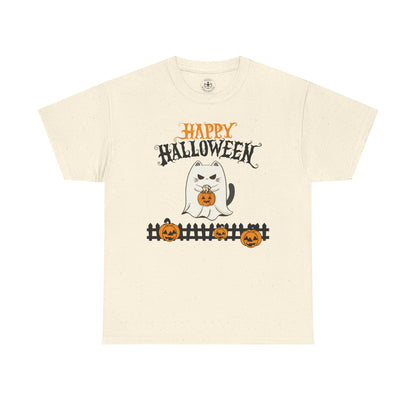 Halloween Cat Heavy Cotton Tee, Unisex, Spooky Fall Apparel, Cat Lover Shirt